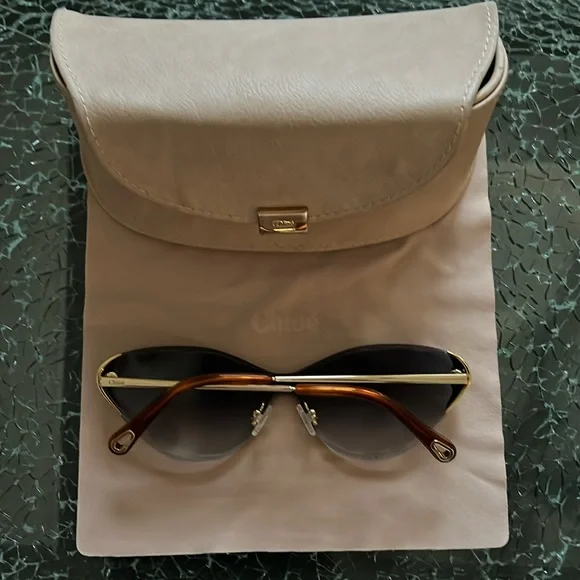 Chloé Bleux Ombré Almonde Eye Gold frame shades sunglasses tortoise arms - Picture 8 of 12